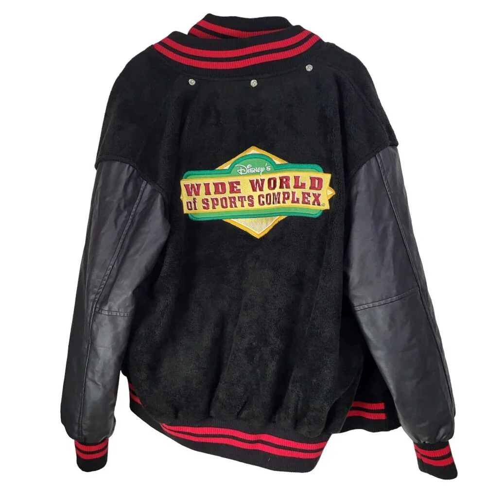 VTG Disney Wide World of Sports Bomber Varsity Jacket SZ M y2k Black - Picture 2 of 11